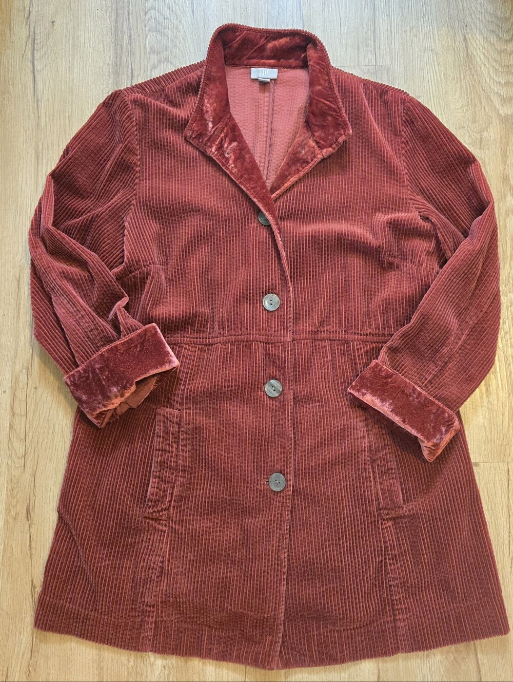 J. Jill Corduroy Button-Front Velvet Collor And Cuffs Blazer Jacket - Rust Med